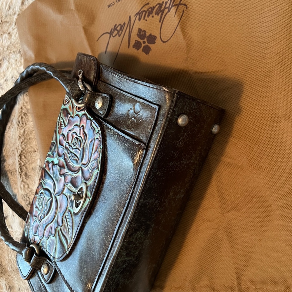 Patricia Nash Brown and Teal Floral Satchel